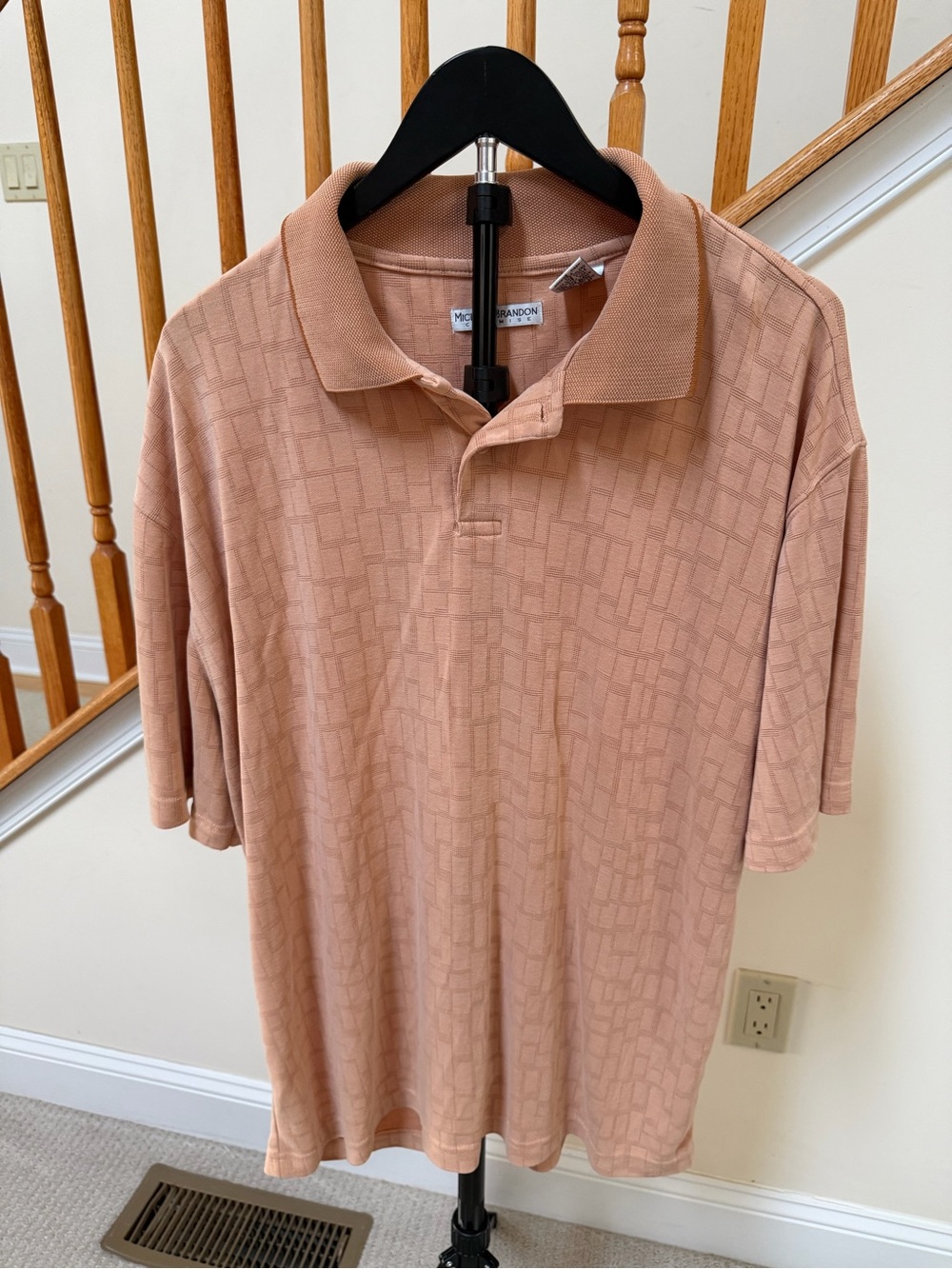 Michael Brandon Peach Textured Short-Sleeve Polo